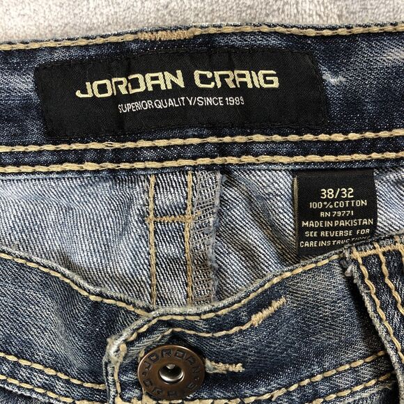 Jordan Craig Jeans Men 38x32 Blue Distressed Straight Leg Dark Wash Baggy - Picture 6 of 9